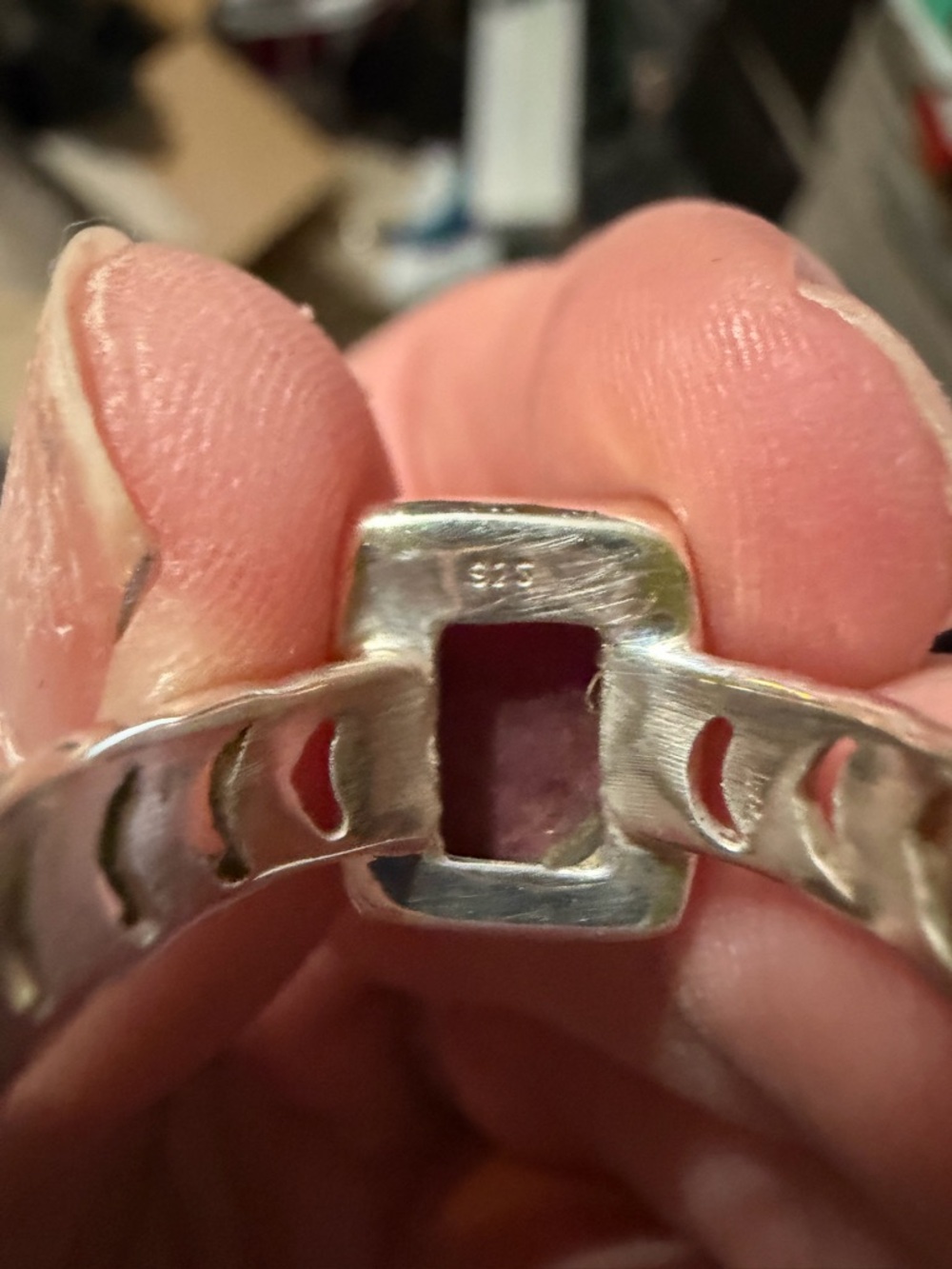 Silver Ring with Deep red Rectangular ruby Stone - Picture 3 of 5
